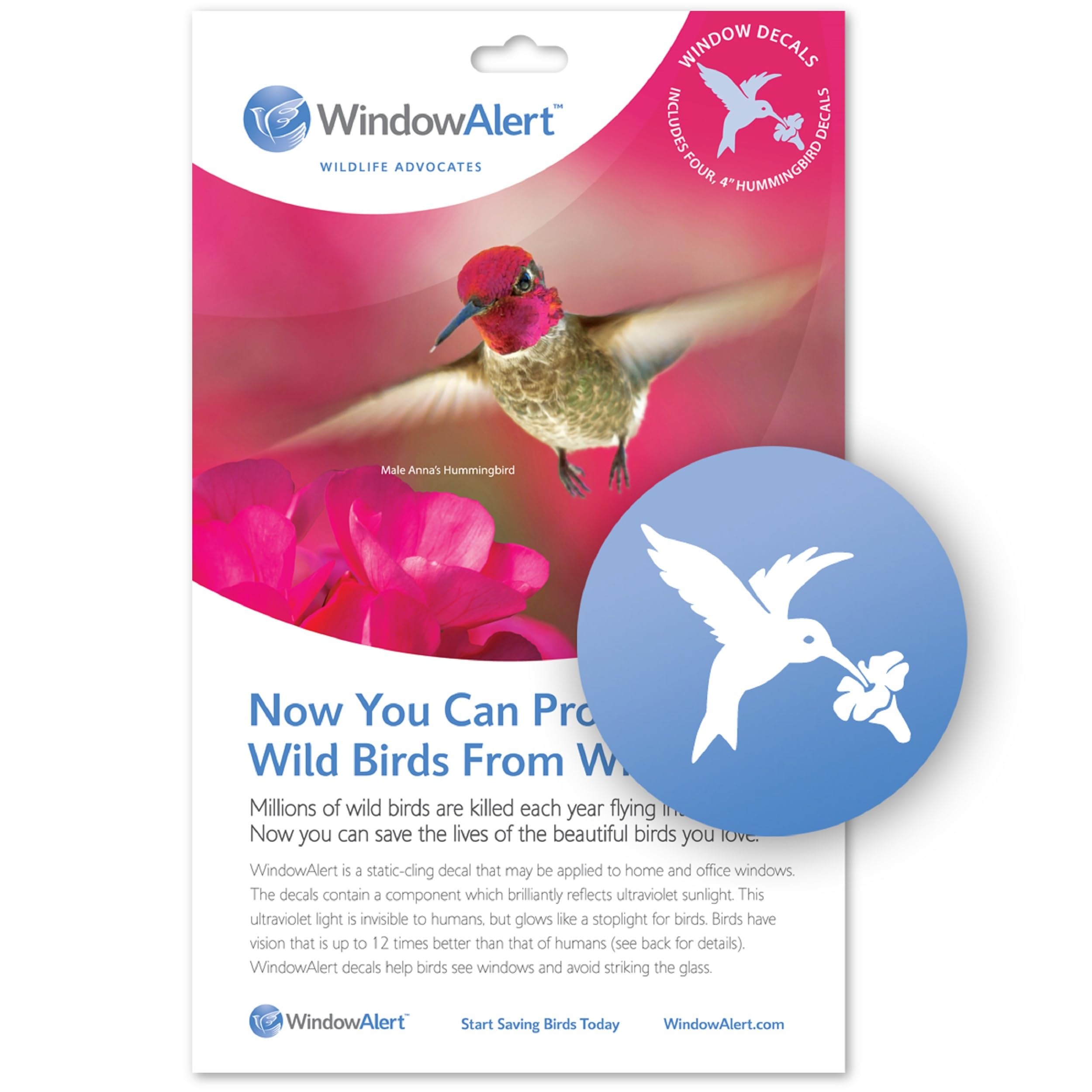 WindowAlert Hummingbird Anti-Collision Decal - UV-Reflective Window Decal to Protect Wild Birds from Glass Collisions - Made in the USA