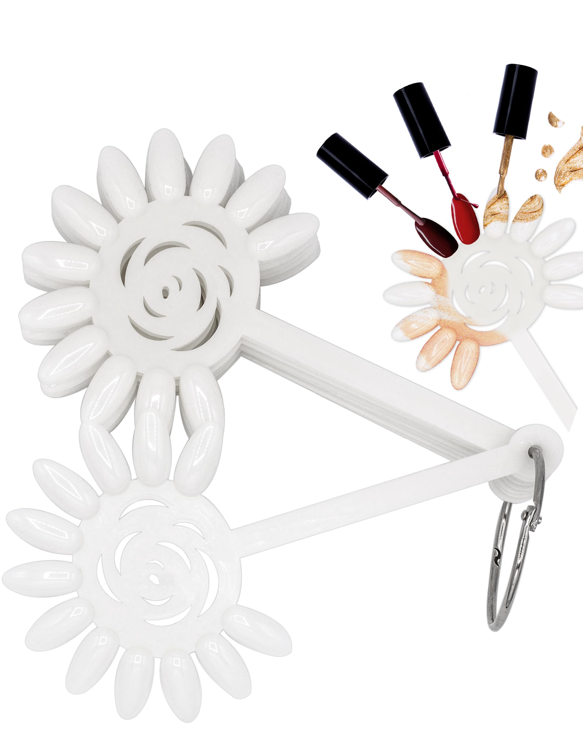 By Vixi Flower Nail Swatch Holder – 120 Fan Tips on Metal Ring | Premium Nail Colour Display for Gel, Acrylic & Polish – Rotating 360° Salon Organizer