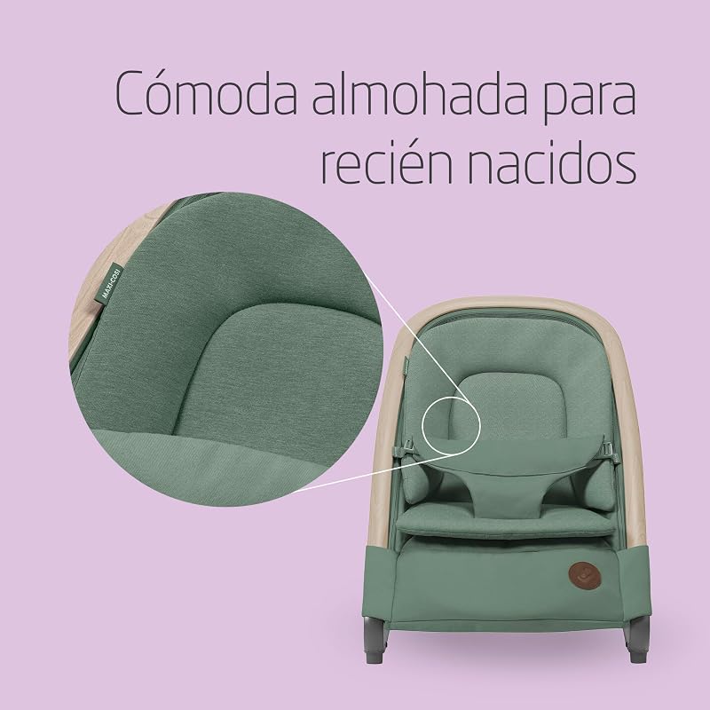 Maxi-cosi kori, rede para bebê 2 em 1 com arco de brincar, 0-2 anos, máx. 15 kg, cadeira de balanço para bebê, 3 posições reclináveis ​​com uma mão, leve e compacta, arnês fácil de colocar, eco care, cor beyond verde
