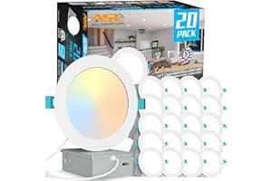 Allsmartlife 20-Pack 6 Inch LED Recessed Light, 5CCT (2700K-5000K) 14W=150W 1200LM Dimmable Ultra-Thin Canless LED Recessed Ceiling Light, High Brightness Can-Killer Downlight ETL