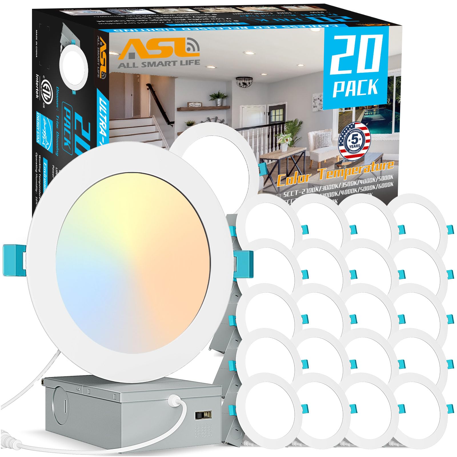 Mua Allsmartlife 20-Pack 6 Inch LED Recessed Light, 5CCT (2700K-5000K ...