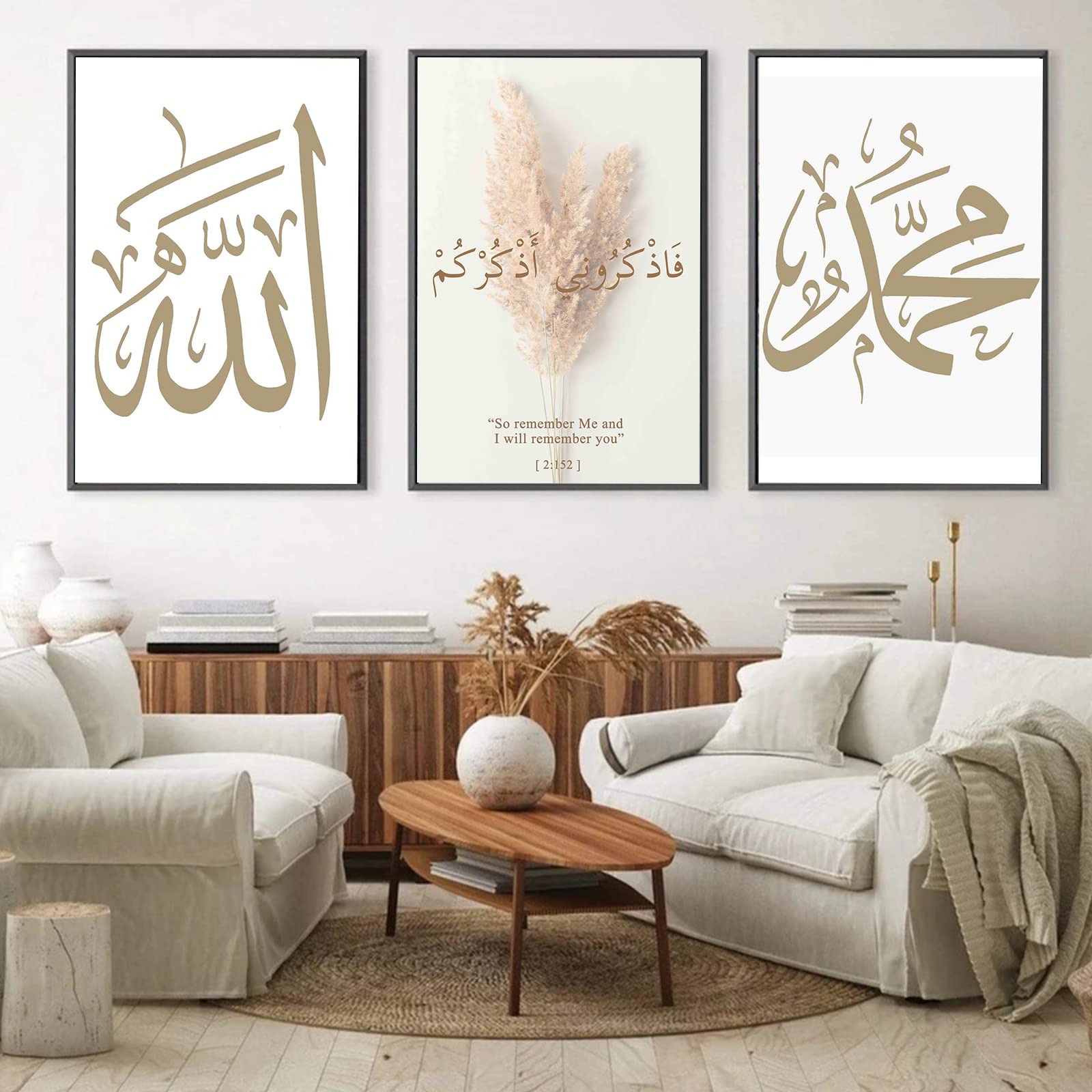 Islamic Pictures Arabic Calligraphy Canvas Painting,Marble Background Ink Wall Picture,Allah Islamic Quotes Poster Modern Living Room Canvas Painting Picture Decoration,No Frame.(Y3,50x70cmx3)