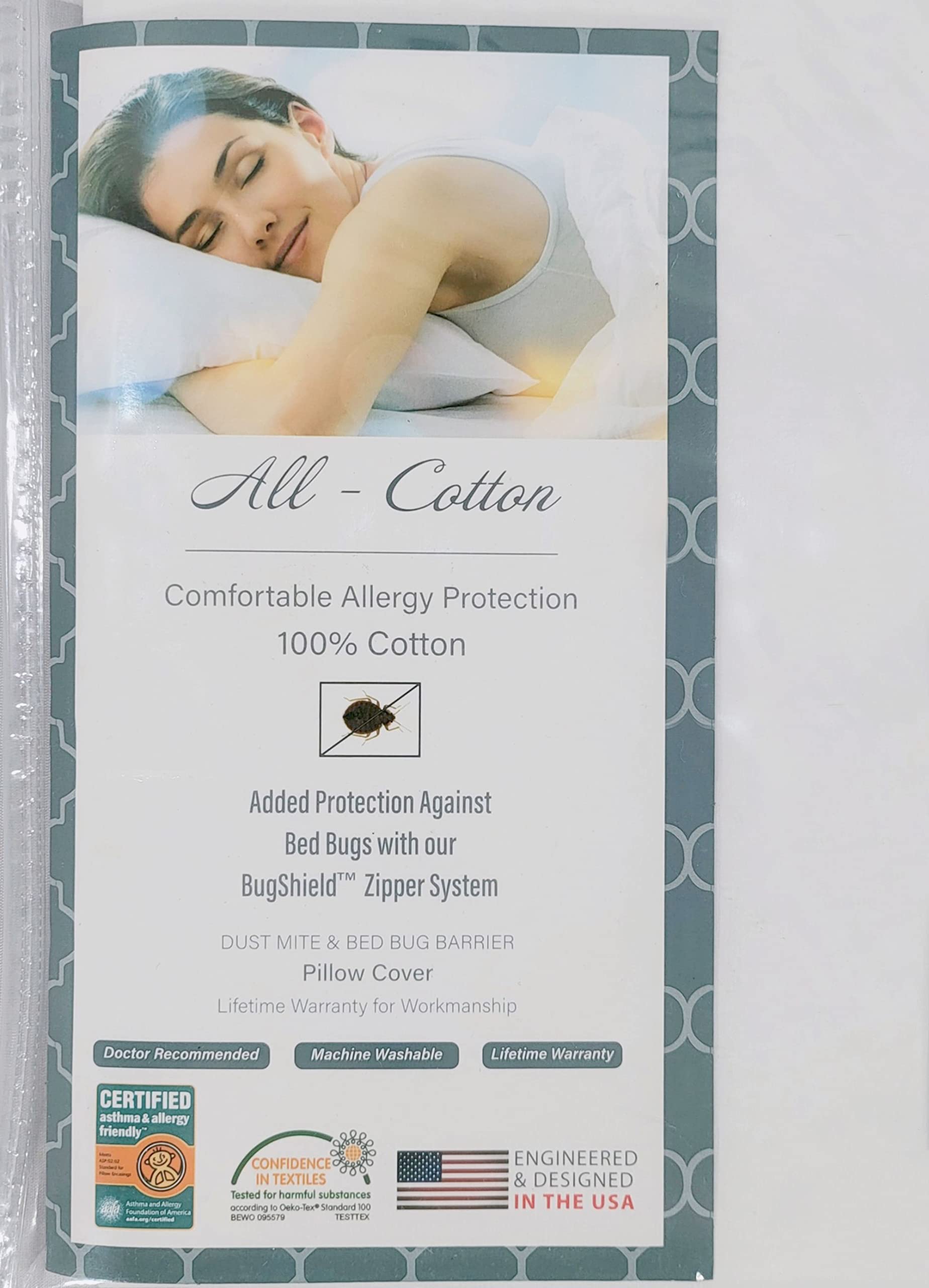 National Allergy Pillow Encasement, Cotton, White, 20 x 20
