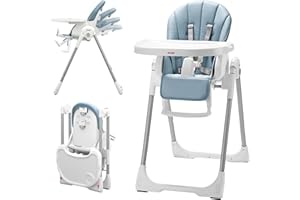 KÜB 3-in-1 Foldable Baby High Chair (Blue) | Multifunctional Infant HighChair for Babies & Toddlers | Removable Seat & Tray for Easy Clean | 7 Height & 4 Recline Adjustable | 2 Locking Wheels | Safe