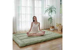 GORTUPI Full Japanese Futon Mattress Foldable Topper Mattress for Floor Tatami Floor Mat Portable Roll-Up Bed for Guest Play mat for Kids Sleeping Pad Green B