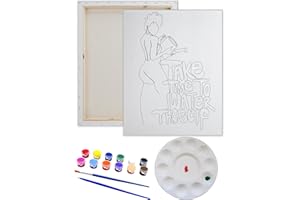 Essenburg Pre Drawn Canvas WATER THYSELF Paint Kit | Adult & Teen Sip and Paint Party Favor | DIY Date Night Couple Activity (S 8X10 & 12 COLORS OF PAINT)