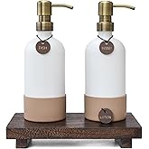 Finisterra White Hand and Dish Soap Dispenser Set With Tray - Boho Bathroom and Kitchen Soap and Lotion Dispenser Set - Luxury Hand Soap Dispenser
