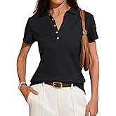 Meetrendi Women's Short Sleeve Polo Shirts 2025 Summer Collared V Neck Button Down Blouse Business Casual Tops