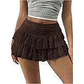 SHENHE Women's Y2K Lace Mini Skirt with Shorts A Line Hight Waisted Ruffle Skirt Skort