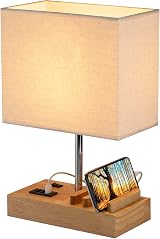 Briever USB Bedside Table Lamp with 3 USB Ports and Dock, Wood Base view 5