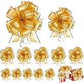 FAURAPMNG 12 PCS Large Pull Bow Gift Wrapping Bows Set, 6inch and 5inch Pull Bow with Ribbon for Wedding Gift Baskets, Party Birthday Holiday Gift Wrap Bows, Presents Decorating Bows (Gold, 2 SIZE)