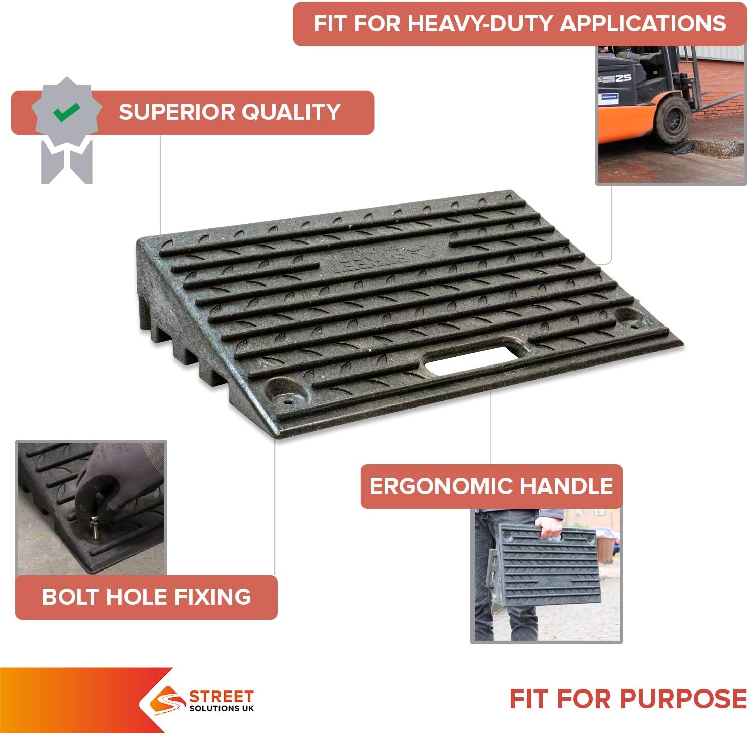 Street Solutions UK Rubber Kerb Ramps | Heavy Duty Threshold Ramps for Wheelchairs, Cars Vehicles, Caravan, Scooter Wheels, Skateboard, Motorcycle, Disabled Chair & Dog | Set of 2 - Image 5