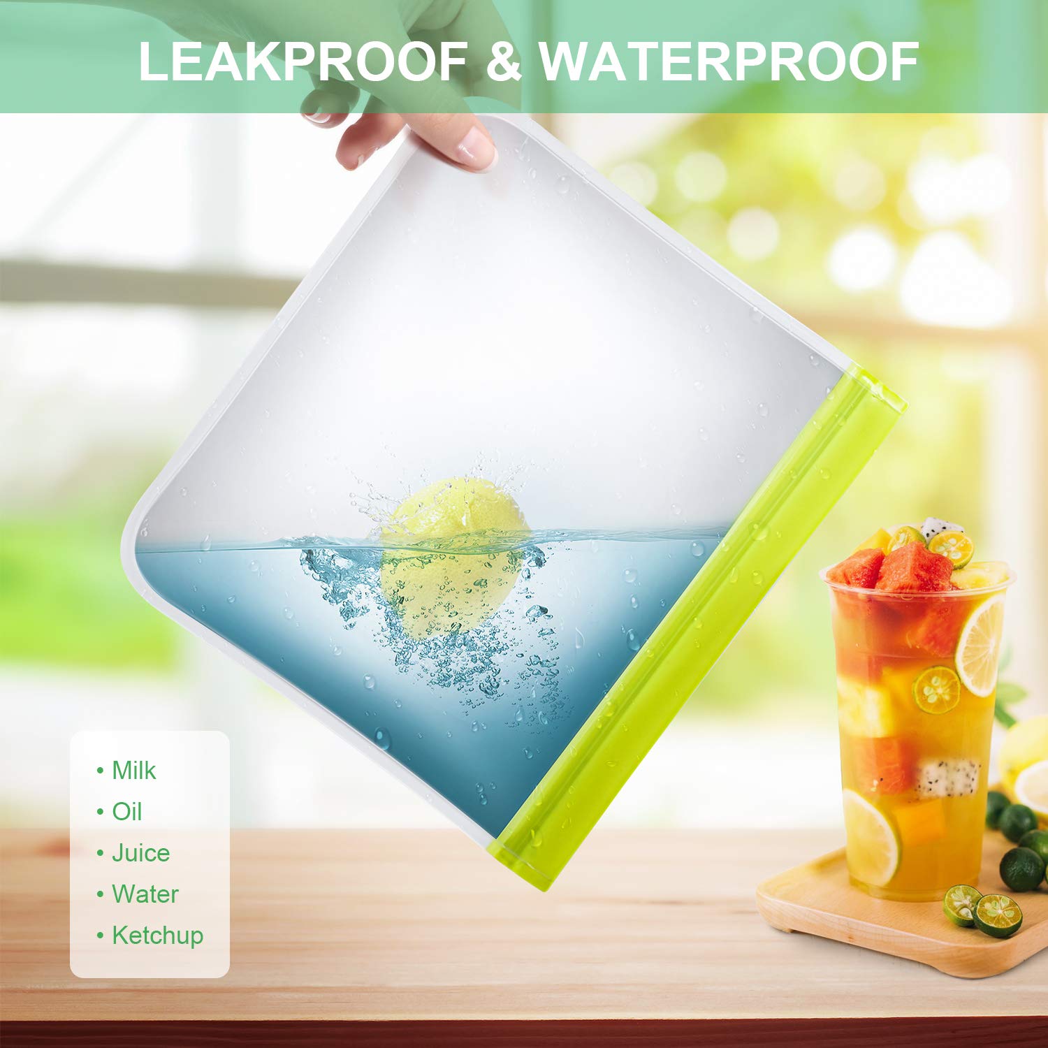 bedee Reusable Food Storage Bags - 8 Pack Extra Thick Ziplock Bags Leakproof Reusable Sandwich Bags - FDA Grade PEVA Snack & Lunch Bags for Kids Snacks, Fruit, Travel, Home Organization