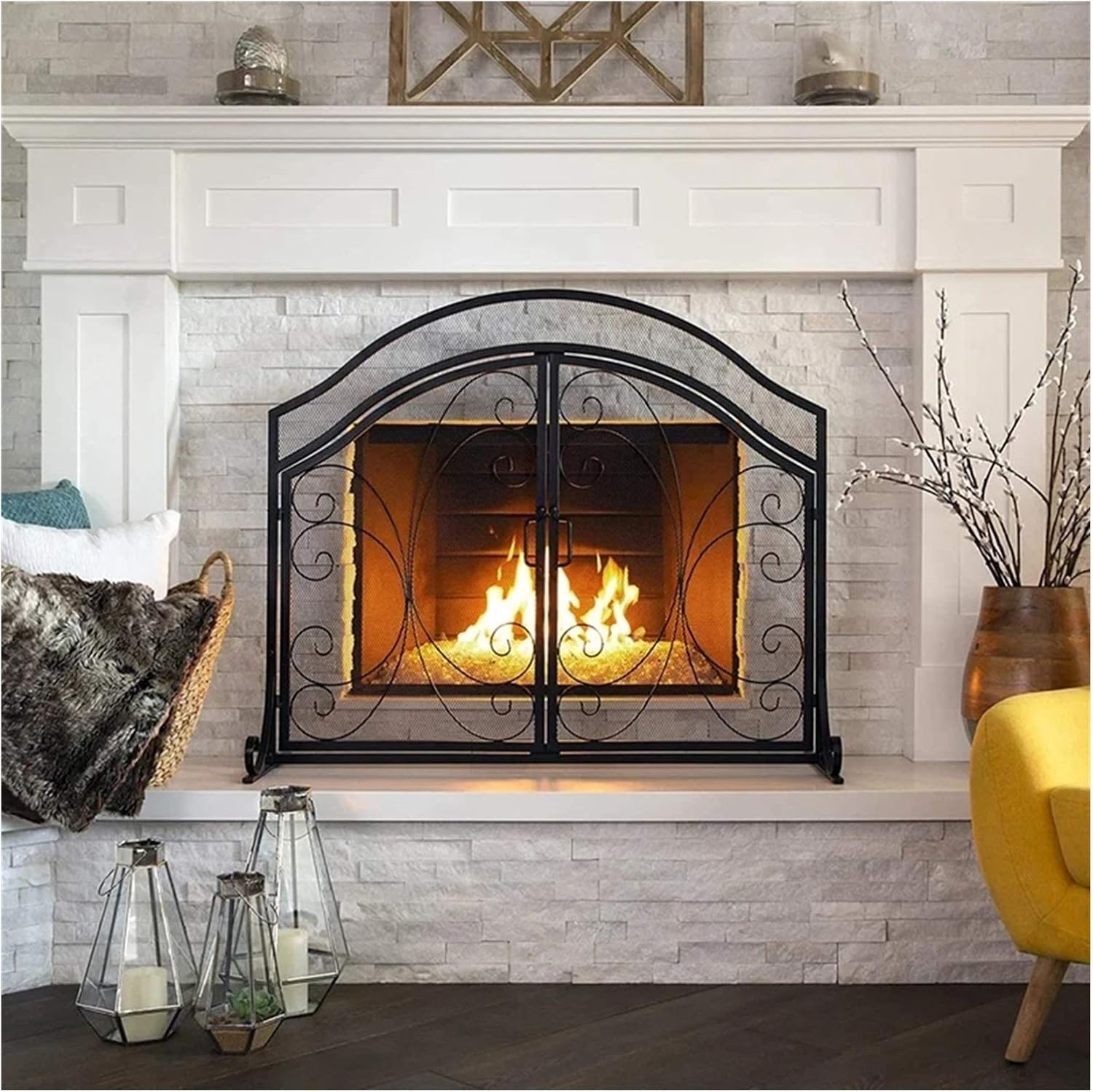 WXQIANG Pantalla de Chimenea de Hearth Black, Pantalla de protección