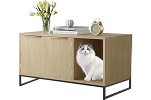 FerniTry Large Cat Litter Box Enclosure Furniture, Hidden Cat Litter Box Furniture, Kitty Litter Box Cabinet Cat Washroom Indoor Cat House as Side Table,White Oak…