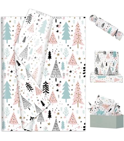 24 Sheets Christmas Tissue Paper, Dark Green Pink Vintage Snowflake Wrapping Paper Set Bundle For Holiday Christmas Gift Bags Wrapping 20 X 15inch