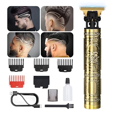 Premium Cordless Beard and Hair Trimmer for Men, Professional T-Blade Zero Gapped Rechargeable Grooming Kit, 4 Adjustable Limit Combs, Ideal Gift for Him, Unmatched Precision Luxury Care (Bronze)