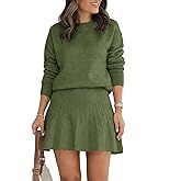 Tankaneo Womens Skirt 2 Piece Sweater Set Long Sleeve Crewneck Sweaters Pleated Mini Skirt Knit Lounge Sets