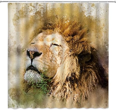 N\A Cortina de Ducha de león, Retro, Cabeza de león, Pintura artística