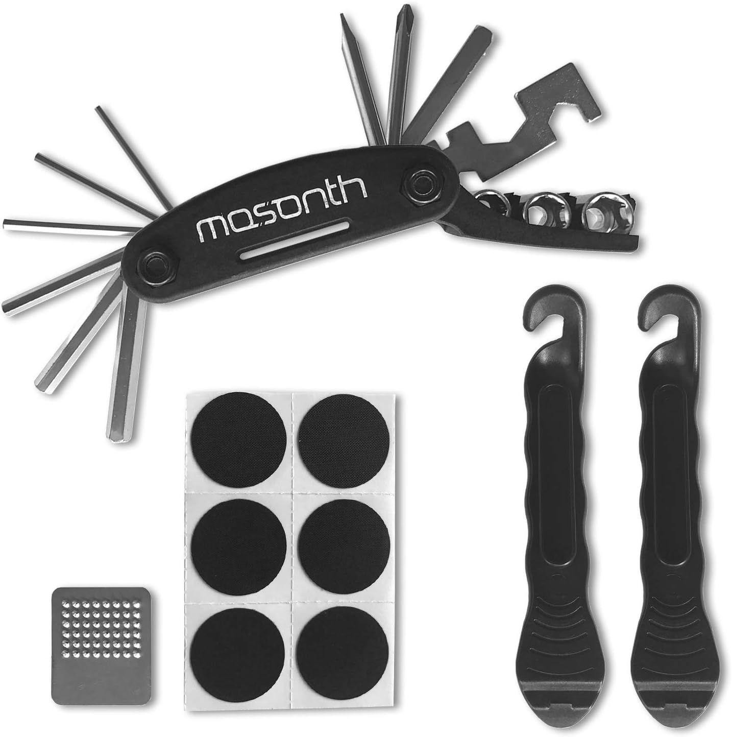 MOSONTH Bicycle Repair Kit,Bike Bicycle Tire Tube Repair Tool Kit Included 2 pcs Tire Levers & 6 pcs Tube Patches & 16 in 1 Multi-Function Bike Repair Tool