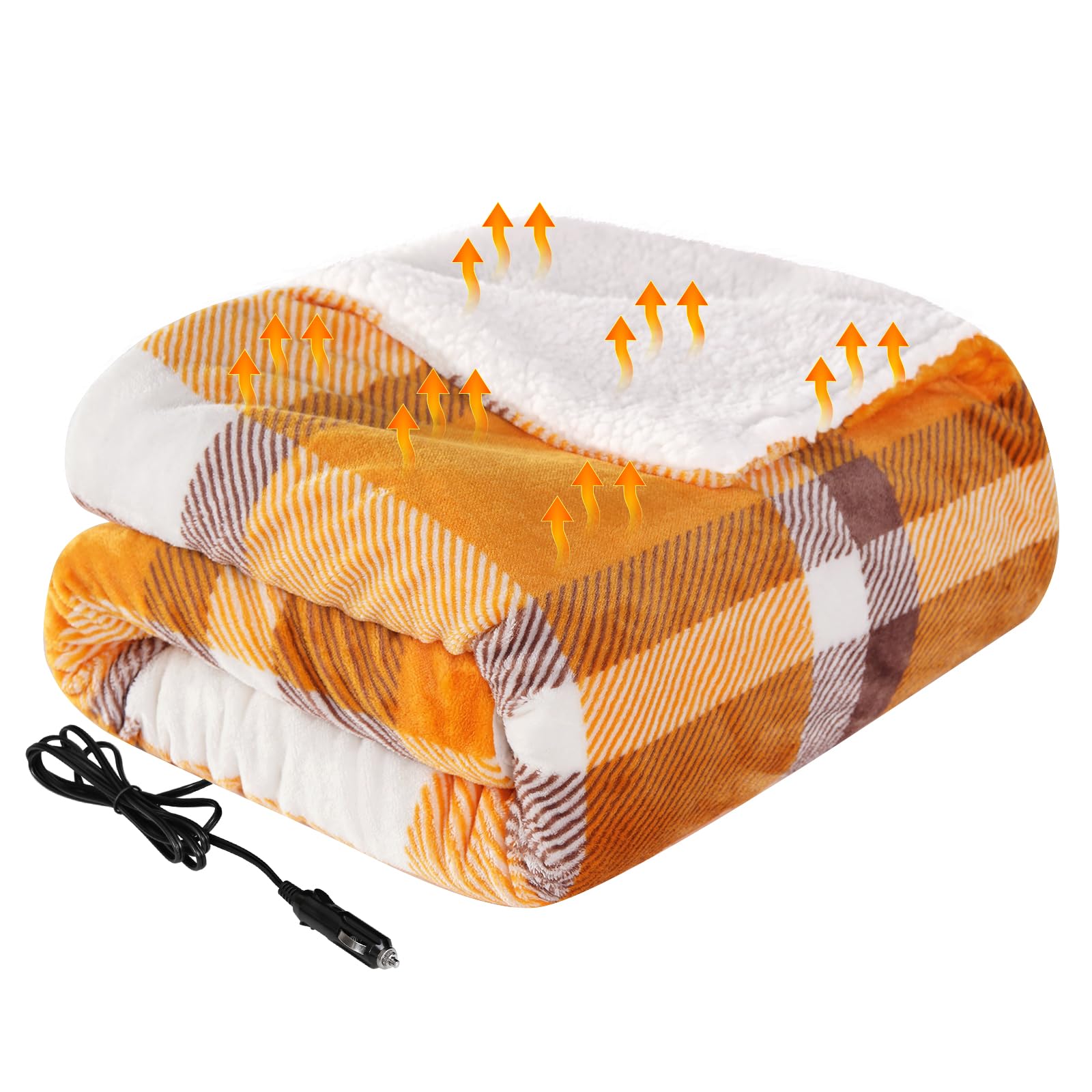 Photo 1 of Westinghouse Heated Car Blanket with 3 Heating Levels, 4 Hours Auto Off, 12 Volt Electric Blanket for Car, Truck, SUV, RV, Machine Washable, 59" x 43”, (Orange Buffalo Plaid)
