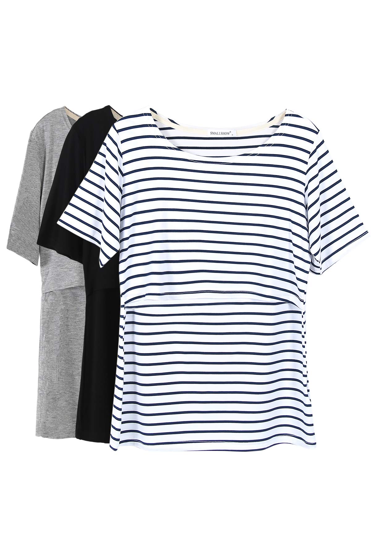 Photo 1 of Smallshow 3 Pcs Maternity Nursing T-Shirt Nursing Tops White Stripe-Black-Grey Small