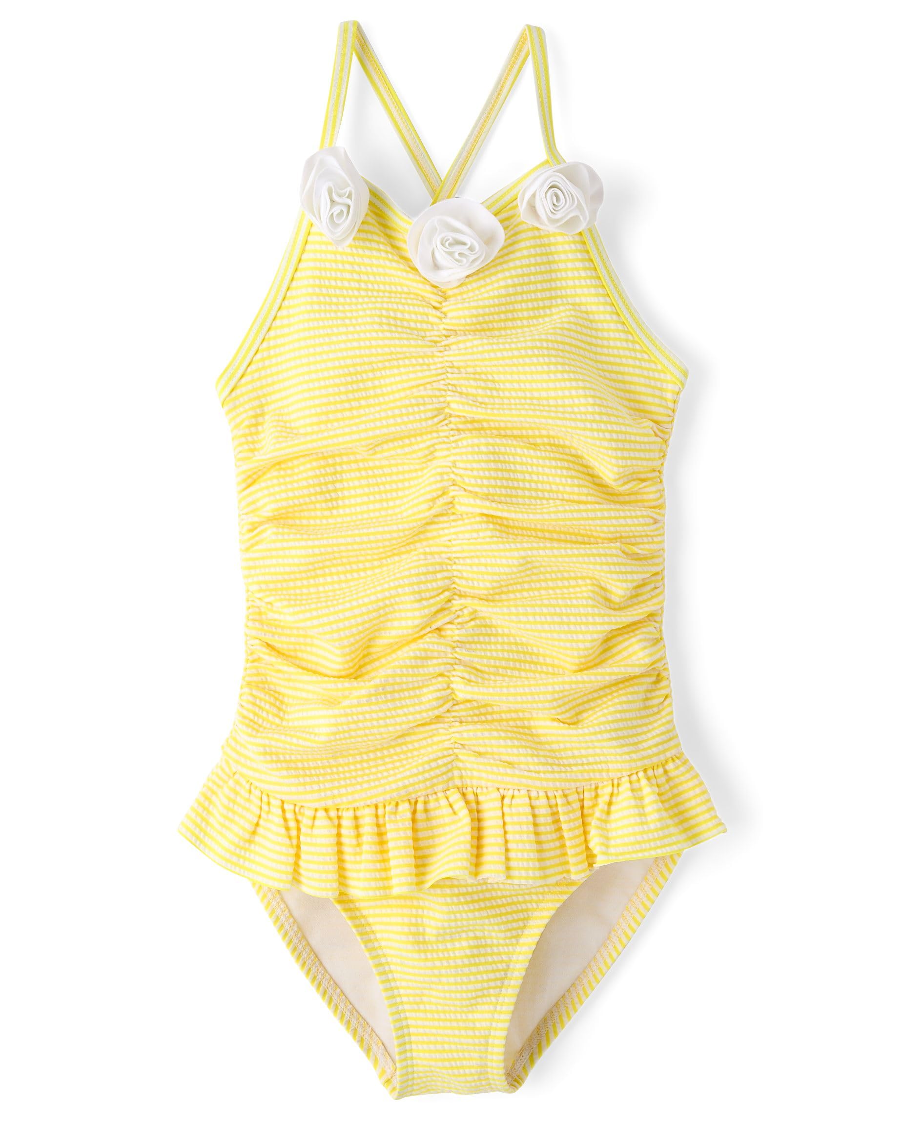 Gymboree,Girls,and Toddler One Piece Swimsuit,Sunshine Ruffle,12 Months,18 Months Image