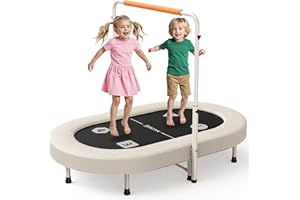 BCAN 56IN 2-Person Kids Trampoline, Safe-Elastic Band Foldable Frame Trampoline for Kids 1-8, ASTM Certified-Toddler Tampoline with Adjustable Stable Handlebar&Thickened Cover,Max Load 220lbs