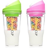 CRUNCHCUP Bundle &amp; Save on Two Portable Cereal Tumblers - No Spoon, No Bowl, It's Cereal on the Go [Green &amp; Pink]