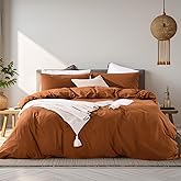 NEXHOME PRO Terracotta Burnt Orange Duvet Cover Set King Size Linen Textured Organic Natural 100% Washed Cotton Duvet Cover Fall Caramel 3 Pieces Bedding Set with Zipper Closure, Soft(No Comforter)