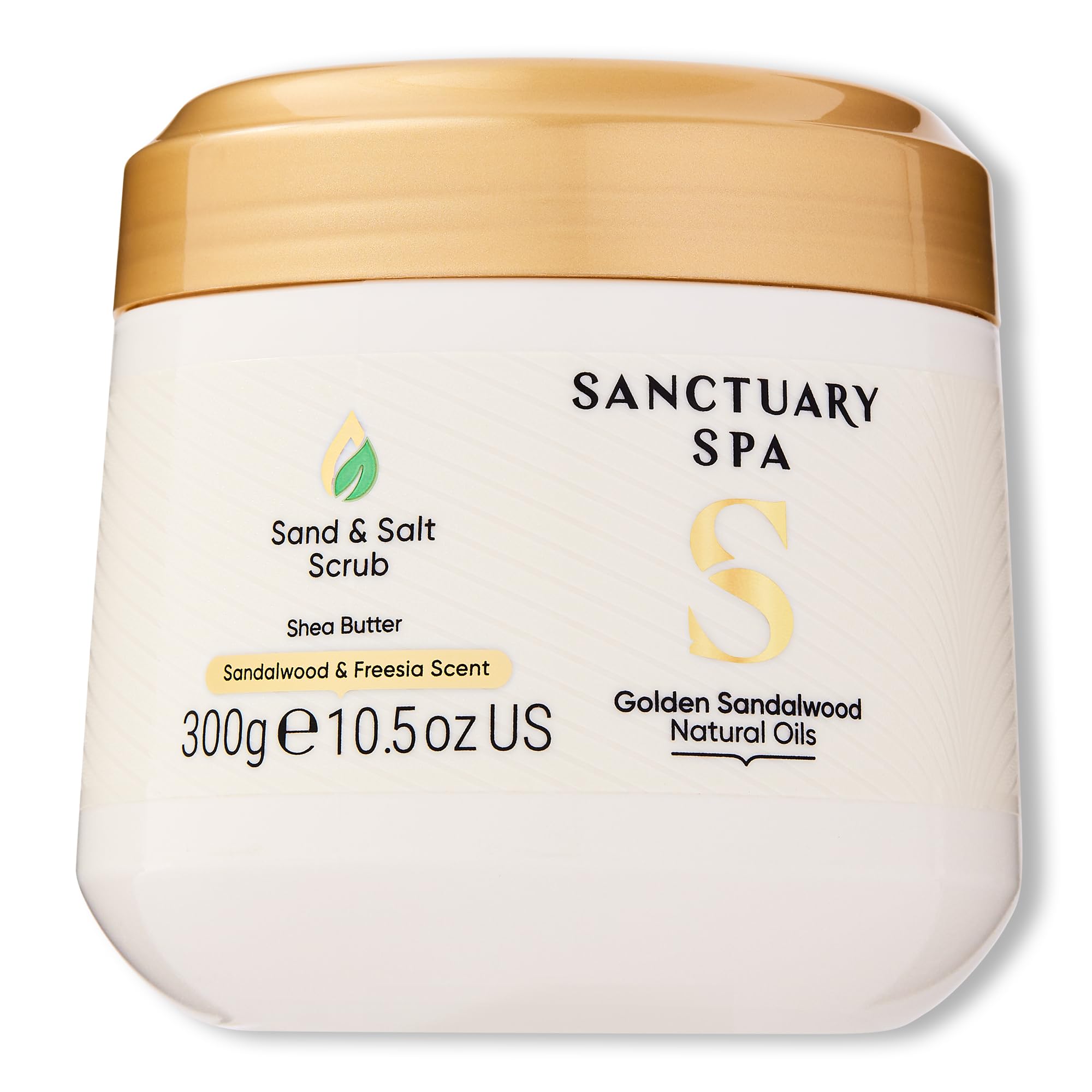 Sanctuary Spa Golden Sandalwood Sand and Salt Scrub, 92% Natural Body Exfoliator, Mineral Oil Free, Cruelty Free & Vegan, 300g — image 1