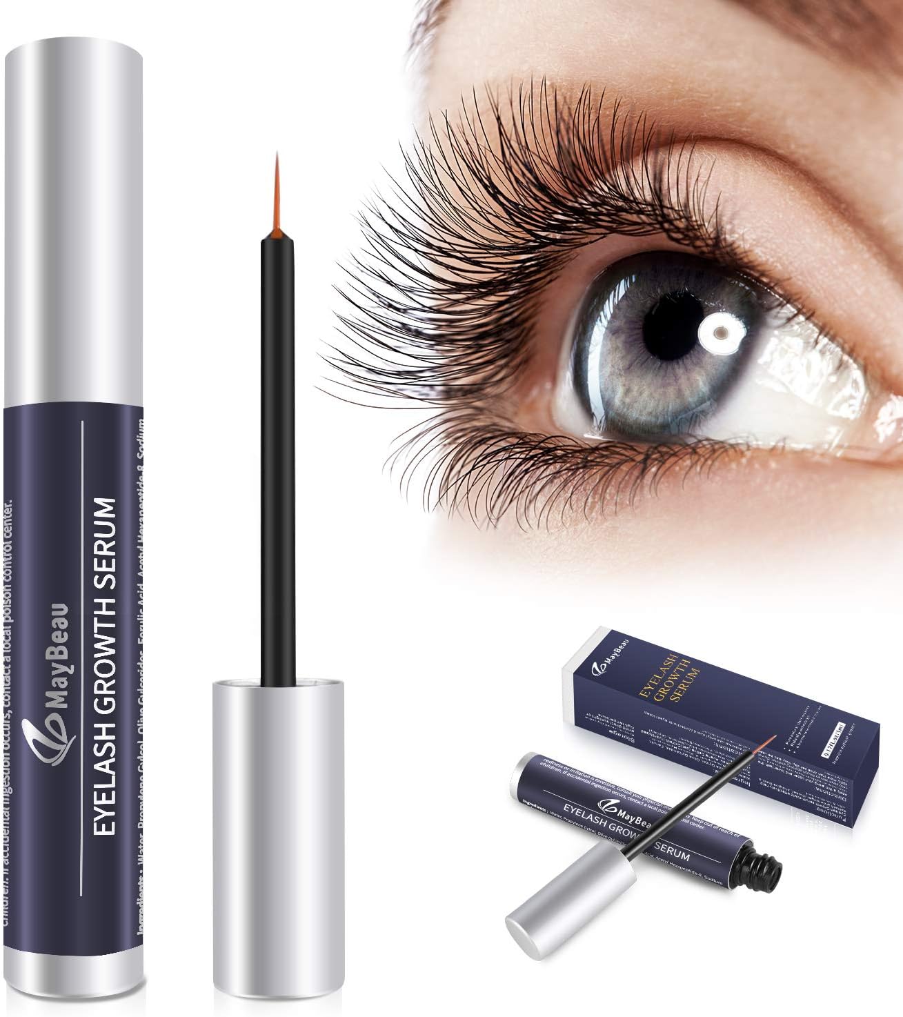Eyelash Growth SerumMayBeau Natural Brow Lash Enhancer(5ML) Nourish Damaged Lashes and Boost Rapid Growth for Any Kind of Lash and Brow in 20 Days