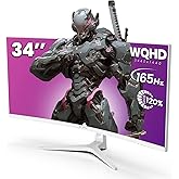 CRUA 34'' White Gaming Monitor 165Hz/144Hz 21:9 1500R Ultrawide Curved Monitor, WQHD 3440X1440 120%sRGB VA Panel Computer Monitor Support Freesync, PIP/PBP, HDMI2.0 & DP1.4, Wall Mount&Tilt Adjustable