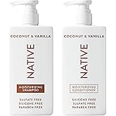 Native Coconut & Vanilla Shampoo and Conditioner Contain Naturally Derived Ingredients | All Hair Types, Color & Treated, Fine to Dry Damaged, Sulfate & Dye Free - 2-Pack