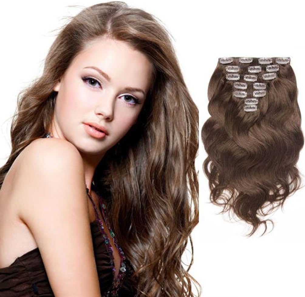 Clip in Human Hair Brazilian Virgin Clip in Hair Extensions Body Wave 7pcs/set 100g #4 14inch