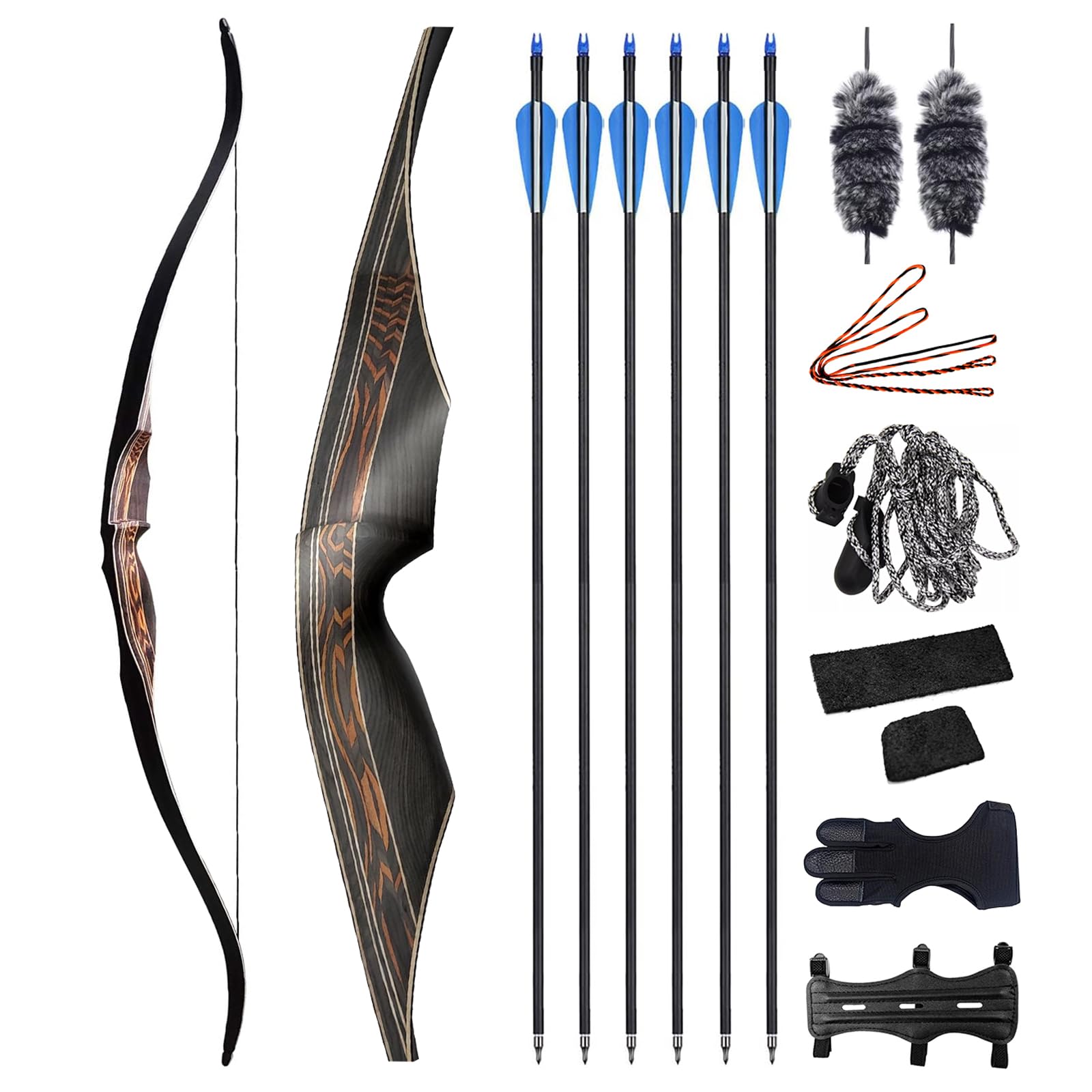 DEERACE Arco largo Ranger de 60 pulgadas, arco tradicional de una pieza, arco de caza de madera para mano derecha de 25-60 libras (50 libras, mano derecha)