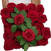 NONMON 100pcs Artificial Flowers Dark Red Rose Real Looking Fake Foam Roses with Stem for Valentine's Day DIY Wedding Bouquets Bridal Shower Centerpieces Arrangements Party Home Decorations