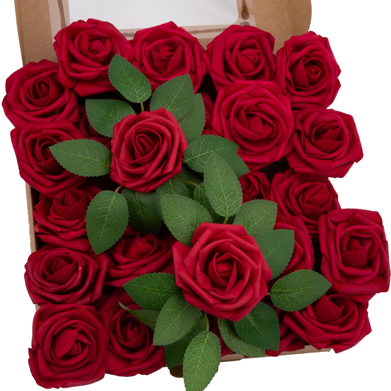 Photo 1 of NONMON 100pcs Artificial Flowers Dark Red Rose Real Looking Fake Foam Roses with Stem for DIY Wedding Bouquets Bridal Shower Centerpieces Arrangements Party Home Decorations
