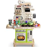 Kids Kitchen Playset with Light Sound, Pretend Kitchen Toy for Boys Girls | Kitchen Set for Kids with Realistic Cooking Stove, Sink and Accessories, 57 Pcs Kitchen Toys Gifts for 3-5 Girls(Green)