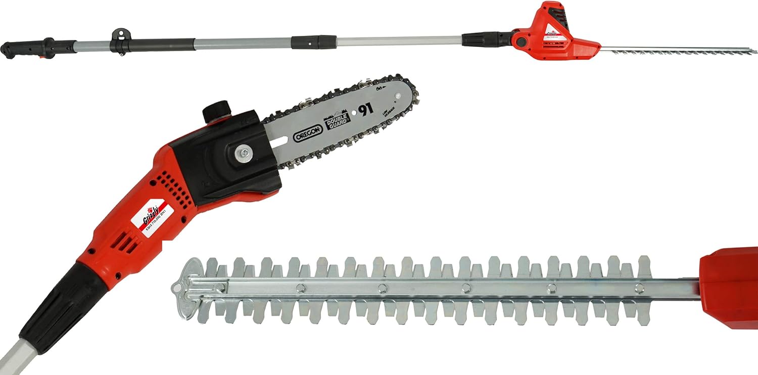 Grizzly Tools KSHS 710-500 2in1 Kombigerät Elektro-Hochentaster und Teleskop-Heckenschere, Länge 2,6 m