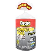 Brute Super Tuff 20 Gallon Kitchen Compactor Bags, 2.0 Mil, White, 20ct | Heavy Duty White Kitchen Trash Bags, Superior Rip, Tear, and Leak Protection, Twist Tie Closure, Clean Fresh Scent
