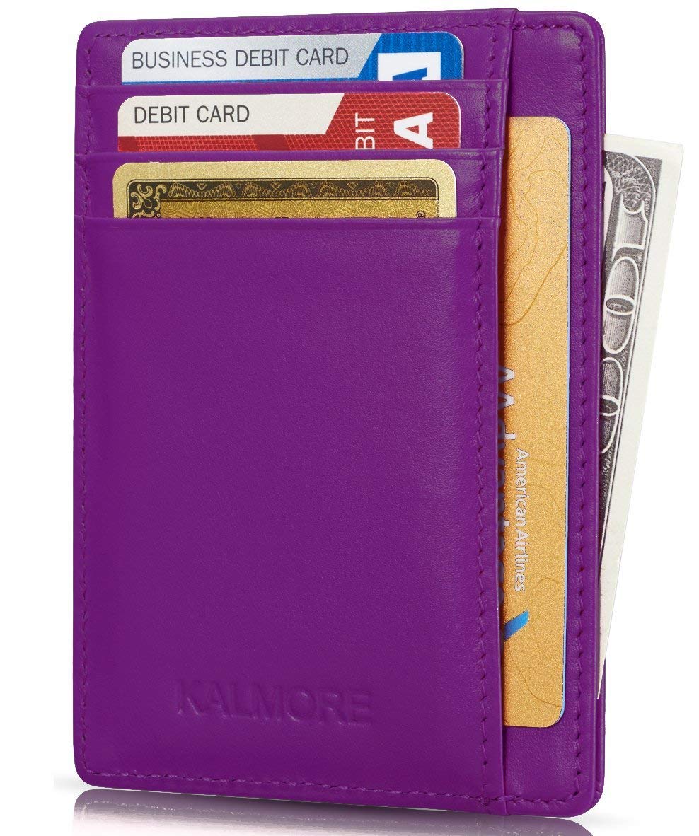 KALMORE Women's Case RFID Protected Leather Front Pocket Slim Wallet Credit Card Holder with ID Window, Purple, One Size