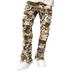 Kodaruber Mens Stacked Jeans Slim Fit Ripped Skinny
