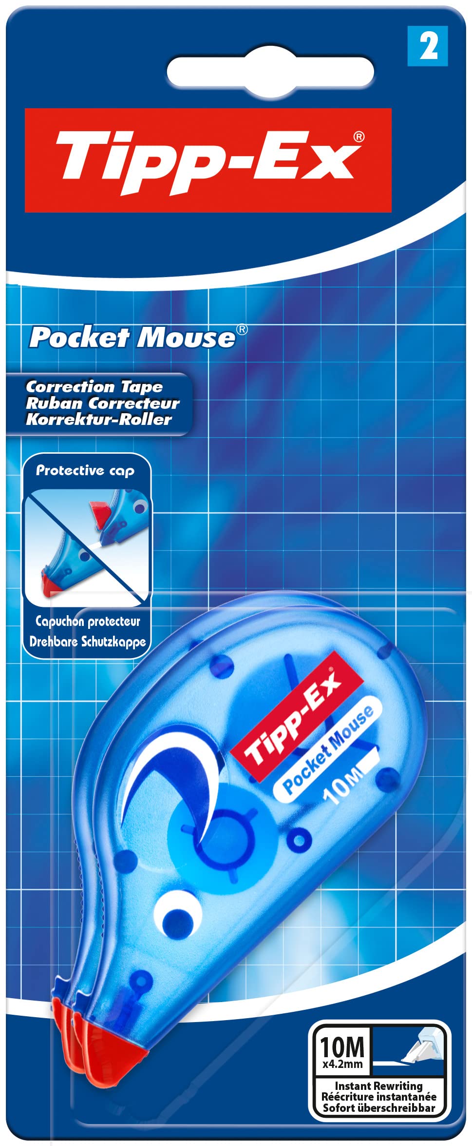 Tipp-Ex Pocket Mouse Correction Tapes – Pack of 2- Easy To Use - Extra Tear-Resistant - 10 m, White Colour