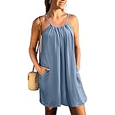 CUPSHE Women Swimsuit Cover Up Sleeveless 100% Cotton Beach Swimwear Coverup Summer Dress with Side Pockets