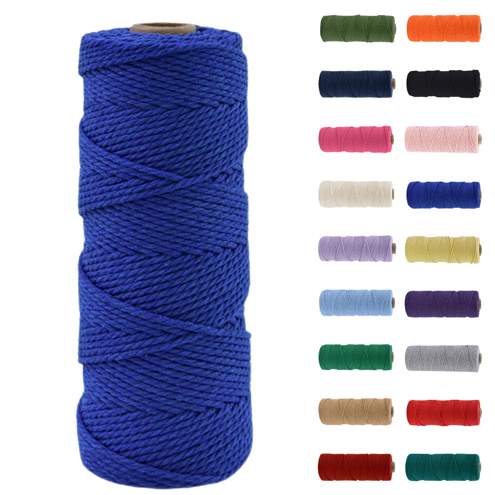 MORAINJAY 2mm Macrame Cord 100m, Sapphire Blue Macrame Cotton Cord Twine Rope Craft String, Natural Cotton Rope for Macrame Art, DIY Crafts & Gift Wrapping - 16 Vibrant Colors, Soft & Chemical-Free