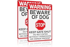 Faittoo Beware of Dog Sign Outdoor, Keep Gate Shut Do Not Enter Without Permission or Owner Present Sign, 2 Pack 12 x 8 Inche