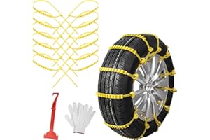 Qoosea Snow Chains 12 Pack Tire Chains for Car Trucks SUVUniversal Thickened Manganese Steel Emergency Snow Tire Chains Adjustable Anti-Slip Tire Cables Universal Fit (Yellow）