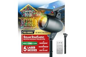 EMSON STARTASTIC Solar Wireless Christmas Lights Show Projector, LED Solar Outdoor Christmas Decorations Without Wires for Easy Installation, Auto-On, Remote Control, Waterproof, 5 Modes, for House, Party
