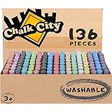 Chalk City Sidewalk Chalk, 136 Count,17 Different Colors, Jumbo Chalk, Non-Toxic, Washable, Art Set